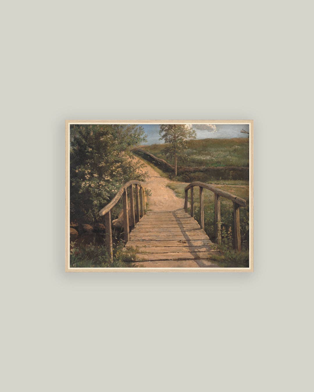 Bridge over a Stream in Assens Framed Antique Art