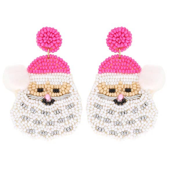 POM POM SANTA CLAUS BEADED CHRISTMAS EARRINGS XE13203