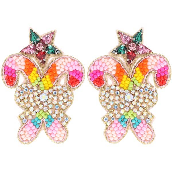 JEWELED CANDY CANE CHRISTMAS EARRINGS XE12931