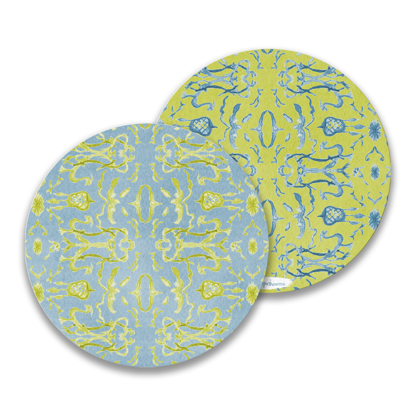Blue & Chartreuse Chinoiserie Paper Drink Coaster