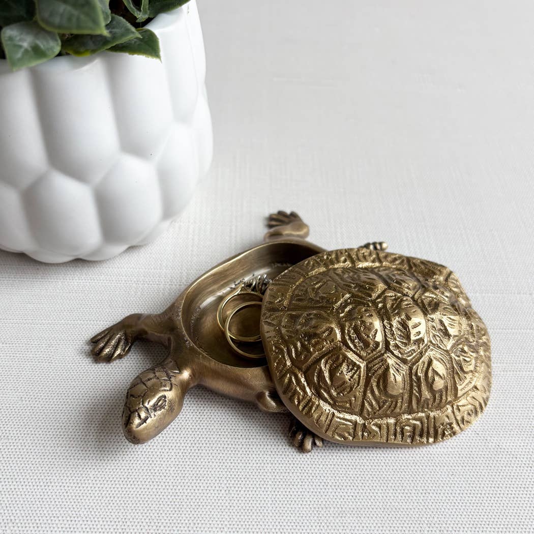 Antiqued Brass Turtle Box Tabletop Desk Decor | Home accents