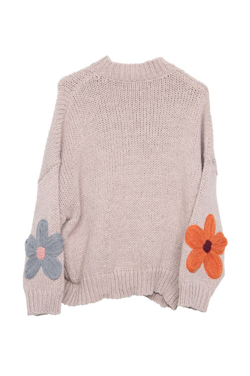 Tan Floral Lightweight Knit Sweater