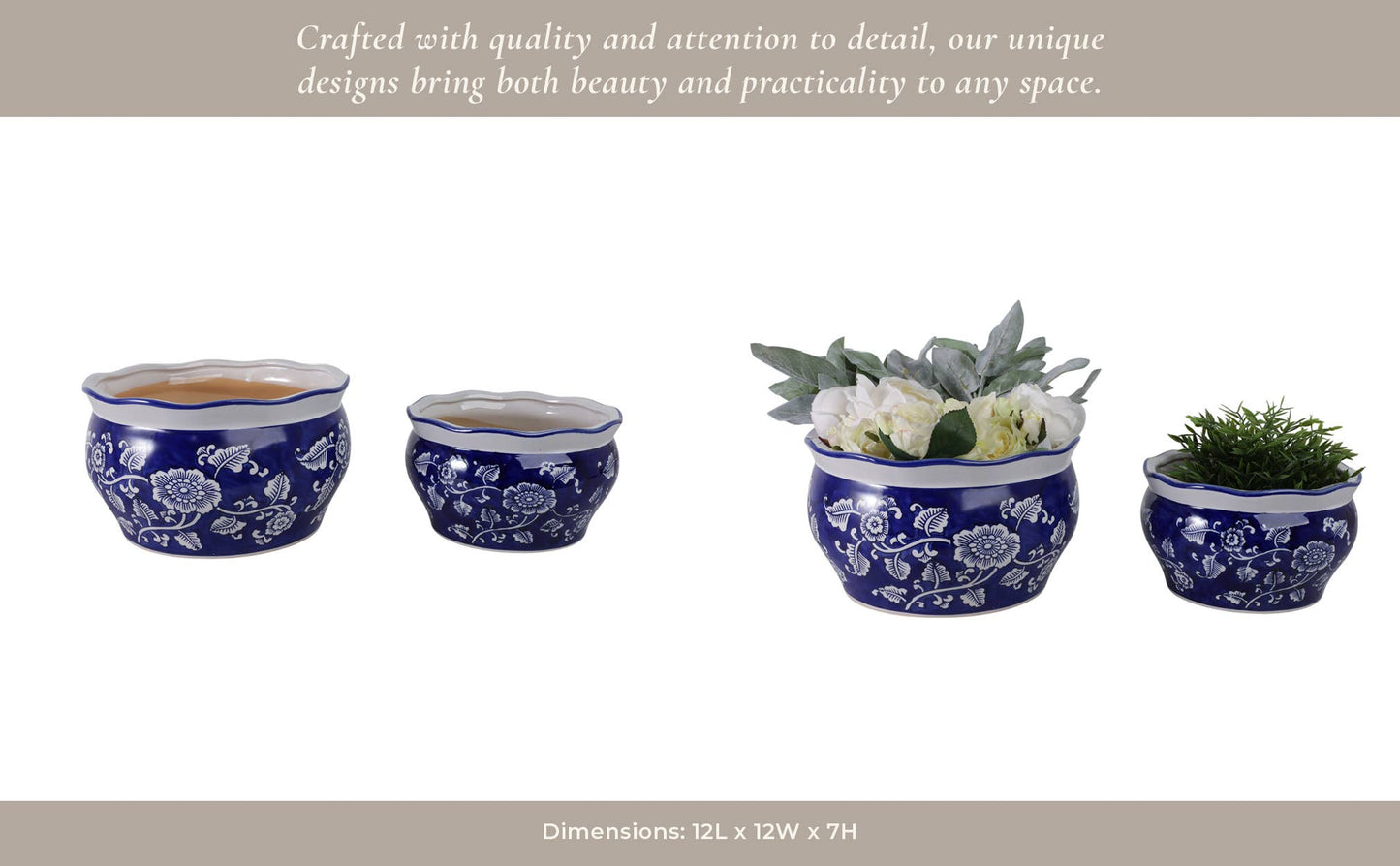 Ceramic Chinoiserie Planters Set of 2 - Blue, 10/12 in.