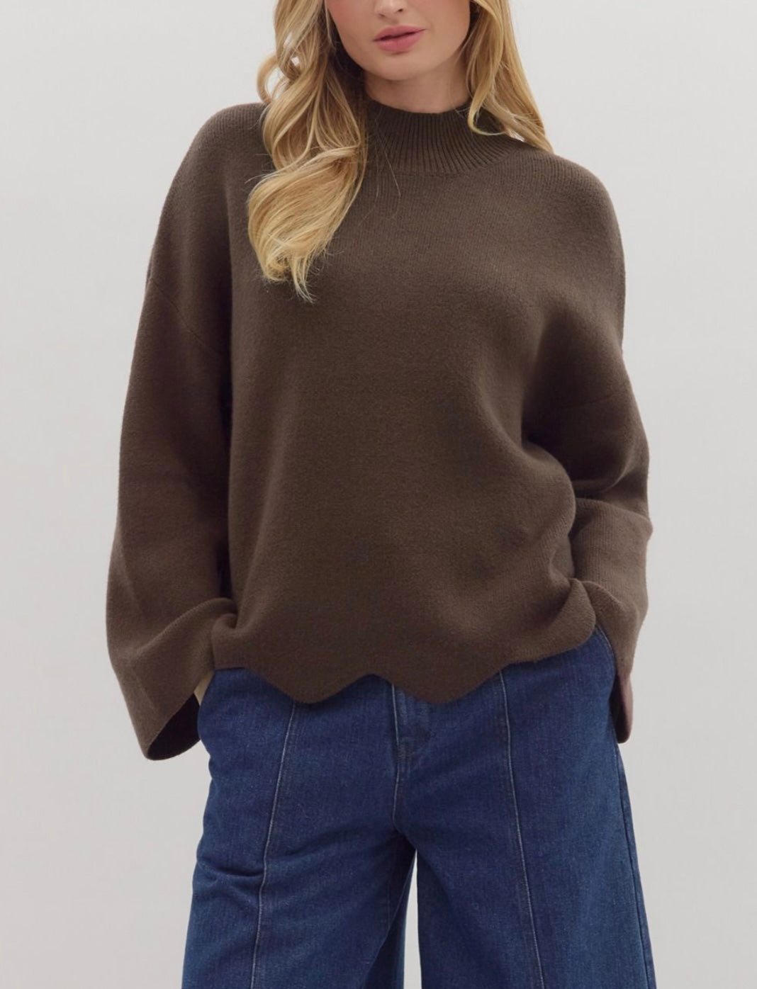 Mocha Scalloped Sweater