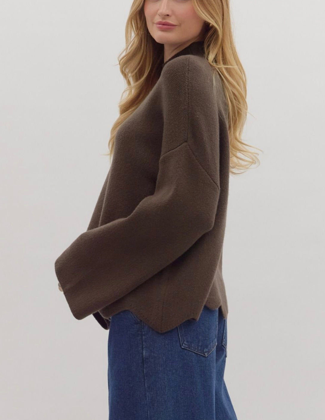 Mocha Scalloped Sweater