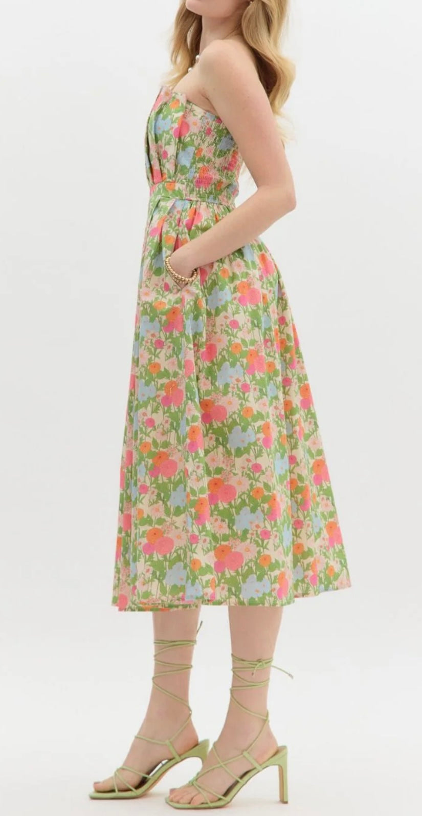 Garden Party Pleated Top Midi Dress