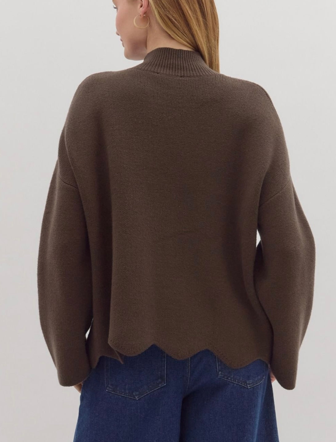 Mocha Scalloped Sweater