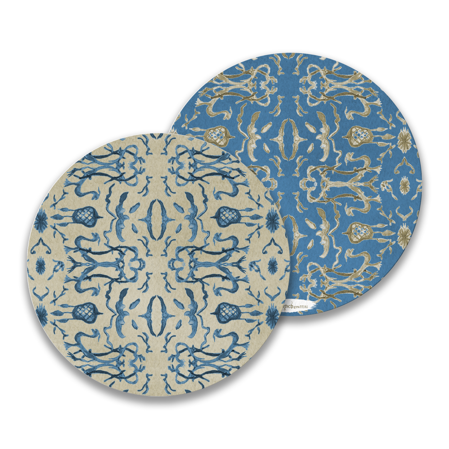 Blue & Tan Chinoiserie Paper Drink Coaster