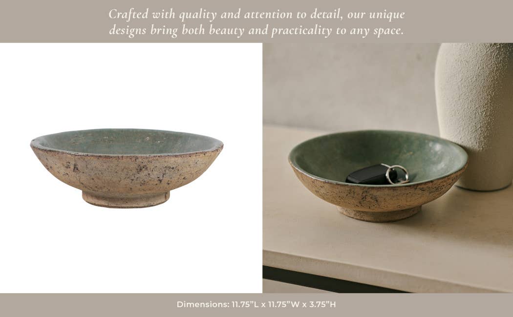 Decorative Bowl - Green/Brown Terracotta Two-Tone, 12 in.