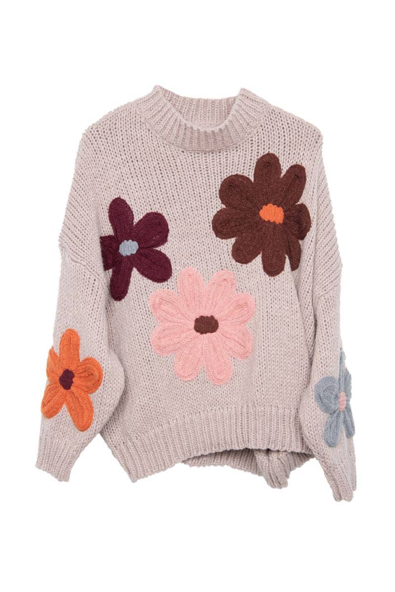 Tan Floral Lightweight Knit Sweater