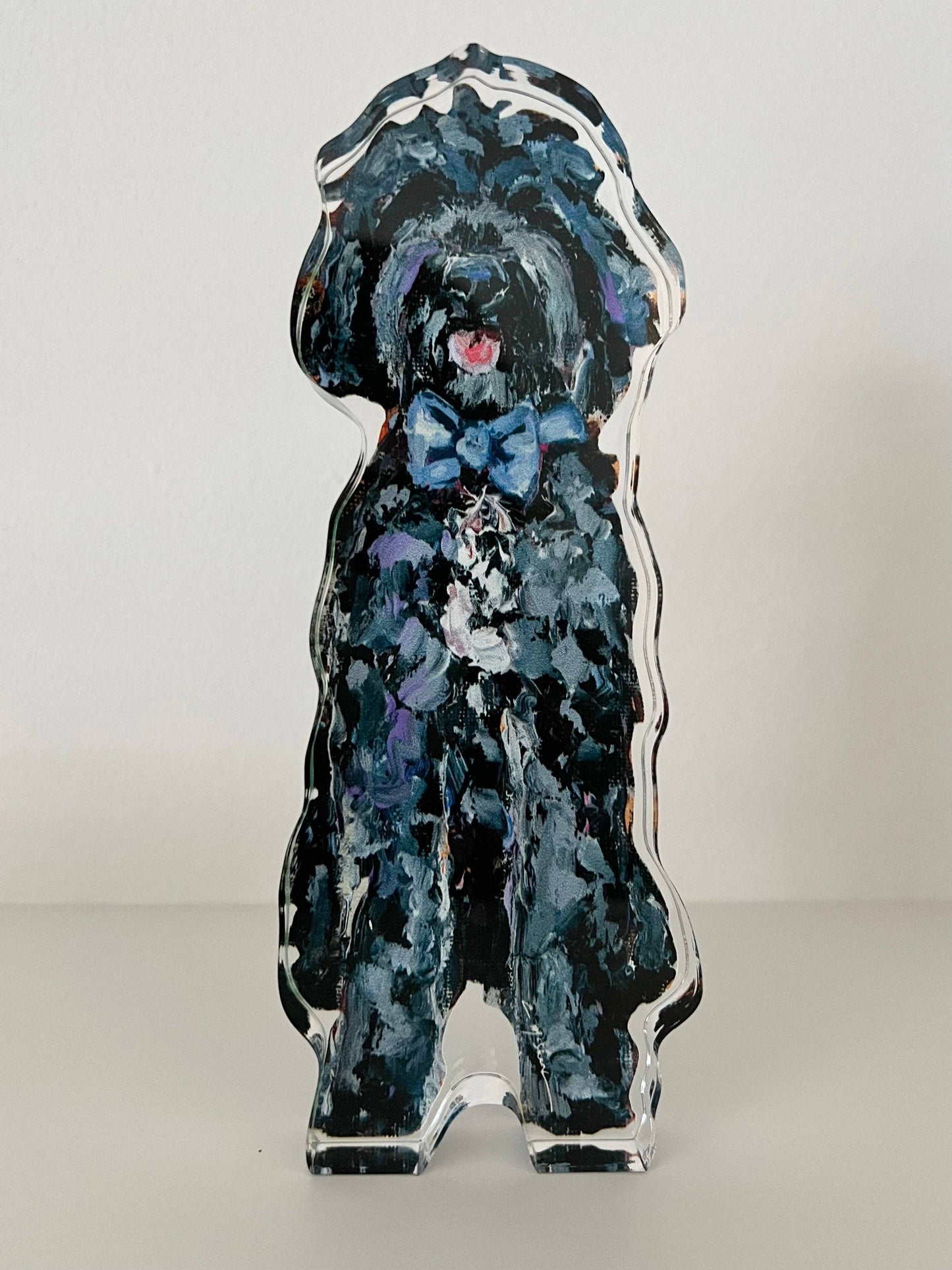 "Golden Doodle Black With Blue Bow" acrylic WHOLESALE