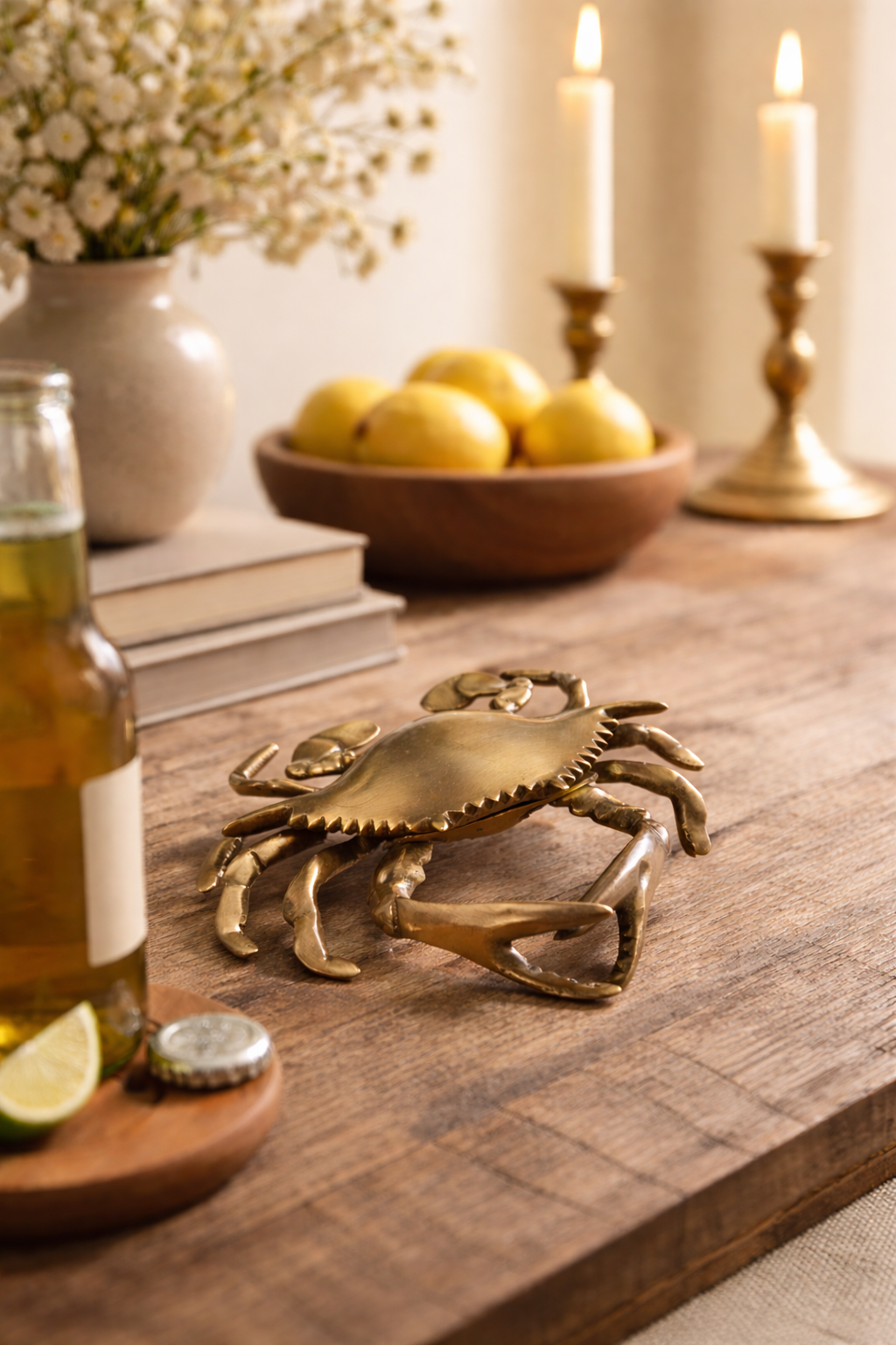 Antiqued Brass Blue Crab Tabletop Decor | Home accents
