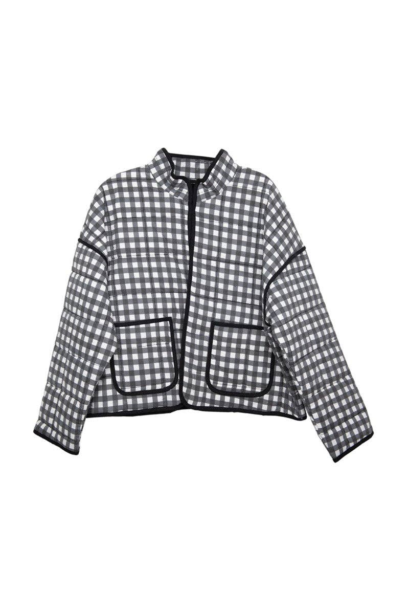 Black & White Checkered Quilted Jacket for Women