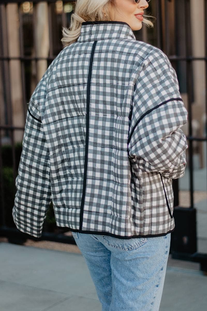 Black & White Checkered Quilted Jacket for Women