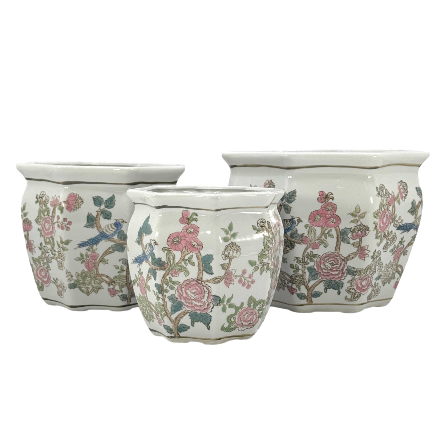 Set of 3 - 7.5"/10"/13" Ceramic Chinoiserie Multi Floral