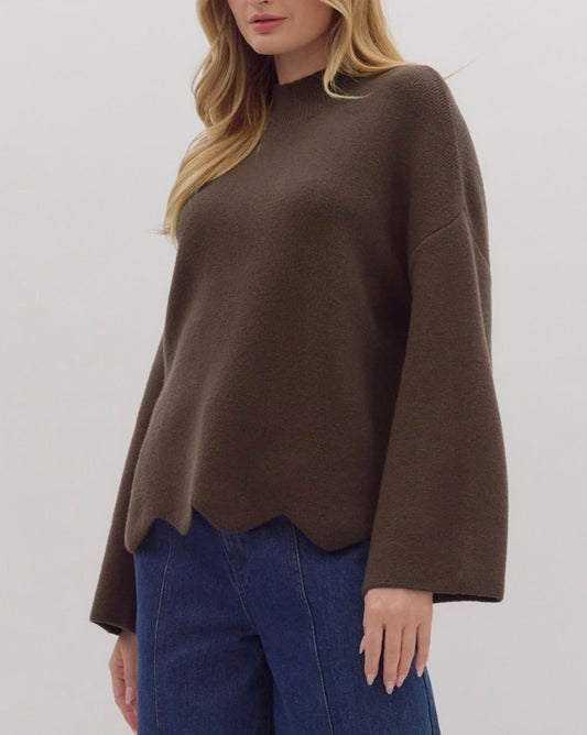 Mocha Scalloped Sweater
