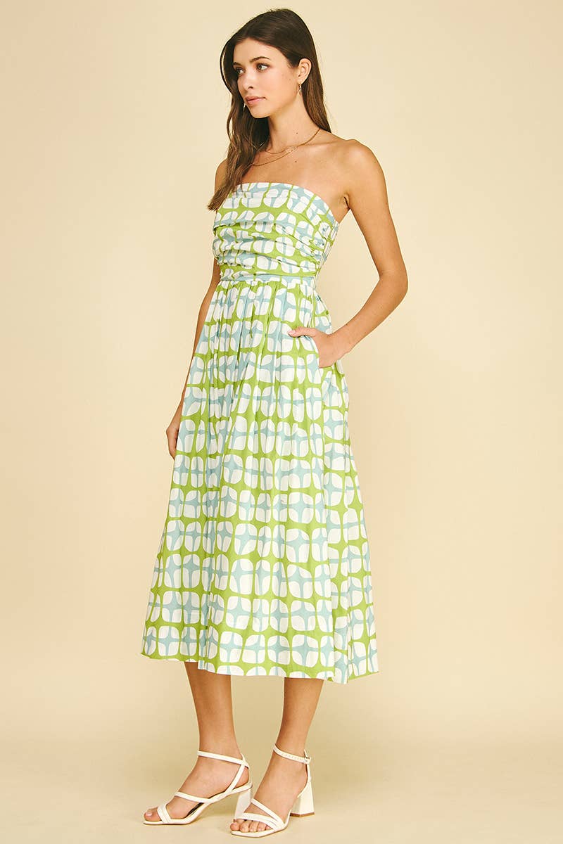 GEOMETRIC PRINT MIDI DRESS - 6608DC