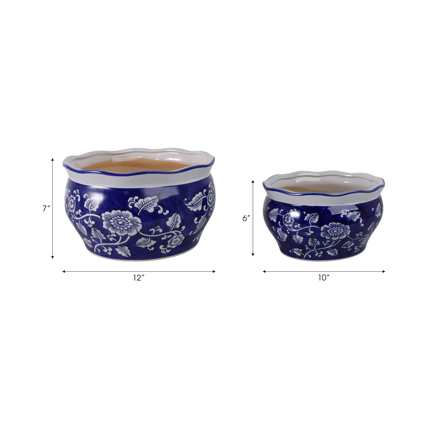 Ceramic Chinoiserie Planters Set of 2 - Blue, 10/12 in.