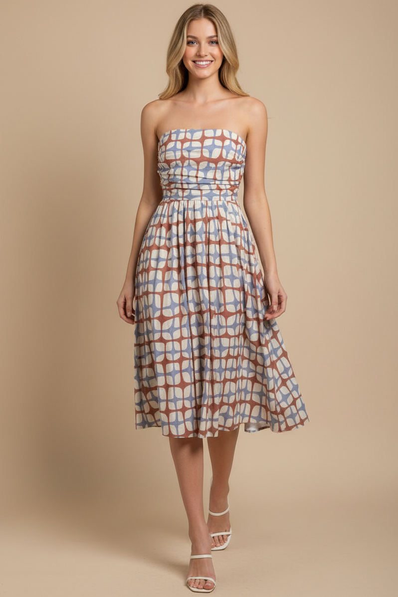 GEOMETRIC PRINT MIDI DRESS - 6608DC
