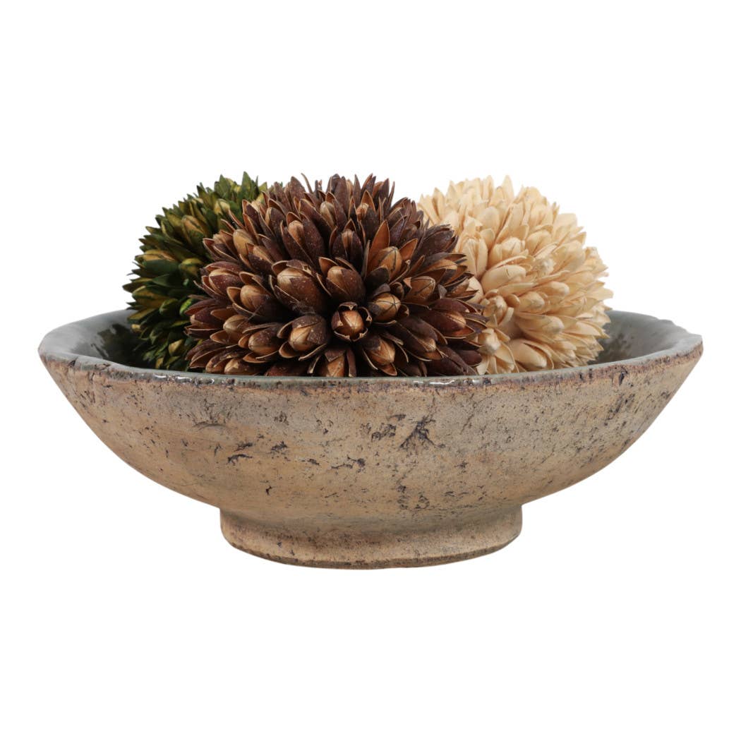 Decorative Bowl - Green/Brown Terracotta Two-Tone, 12 in.