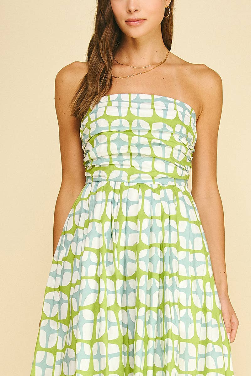 GEOMETRIC PRINT MIDI DRESS - 6608DC