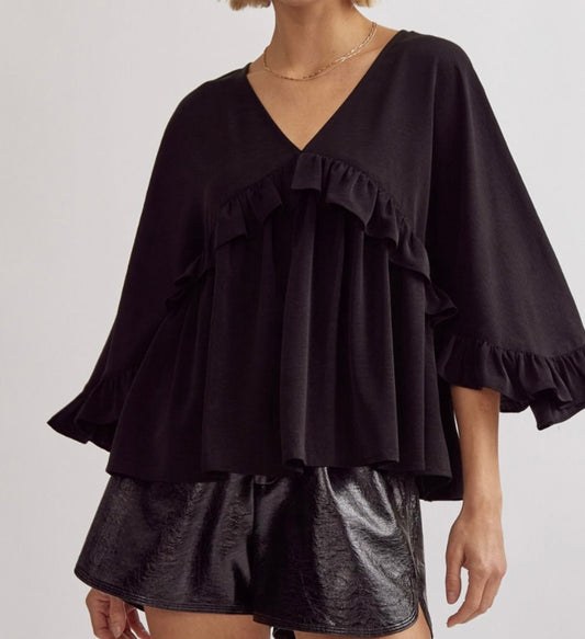 Black Ruffled Top