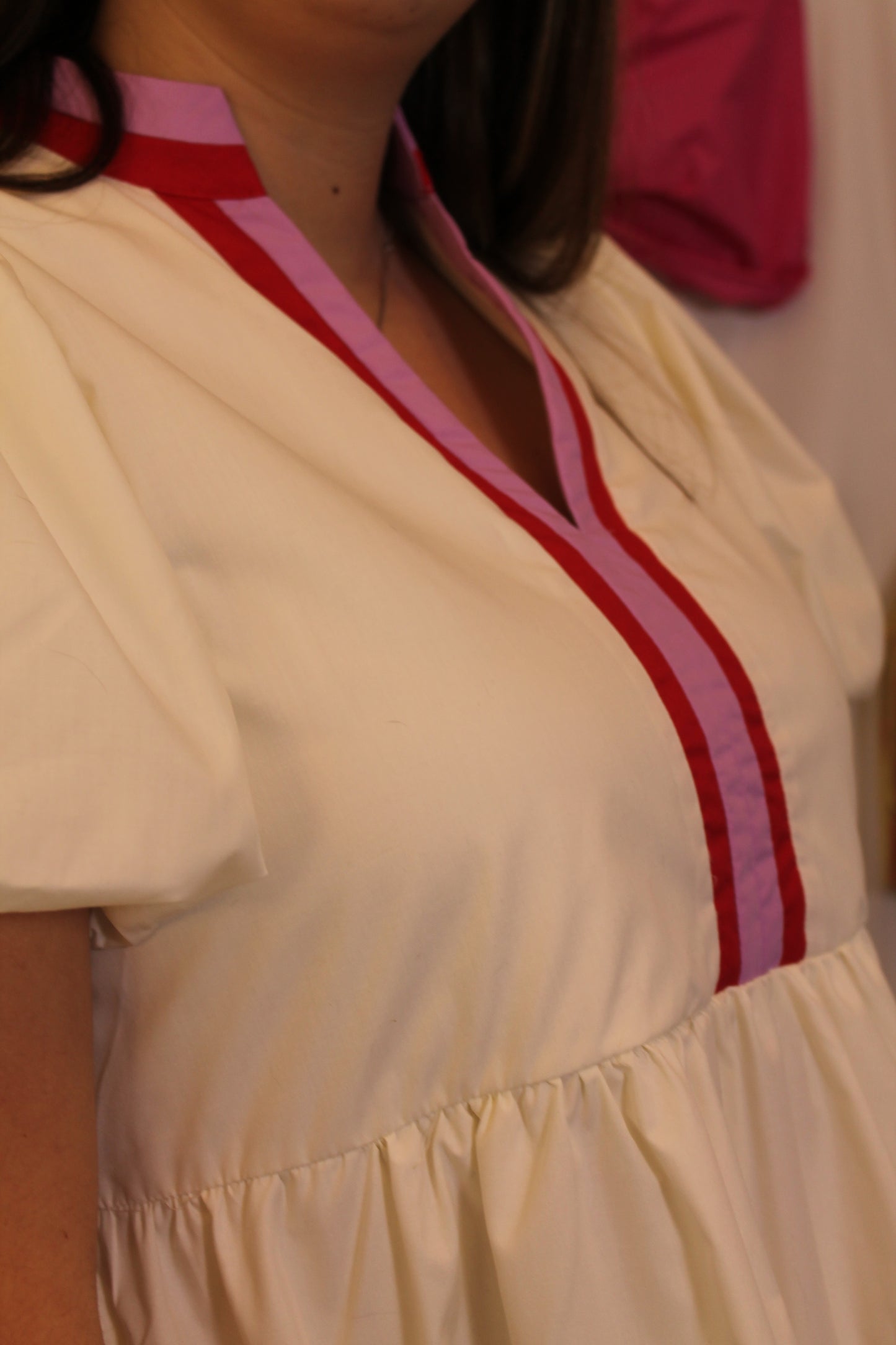 Cream Dress with Pink Details
