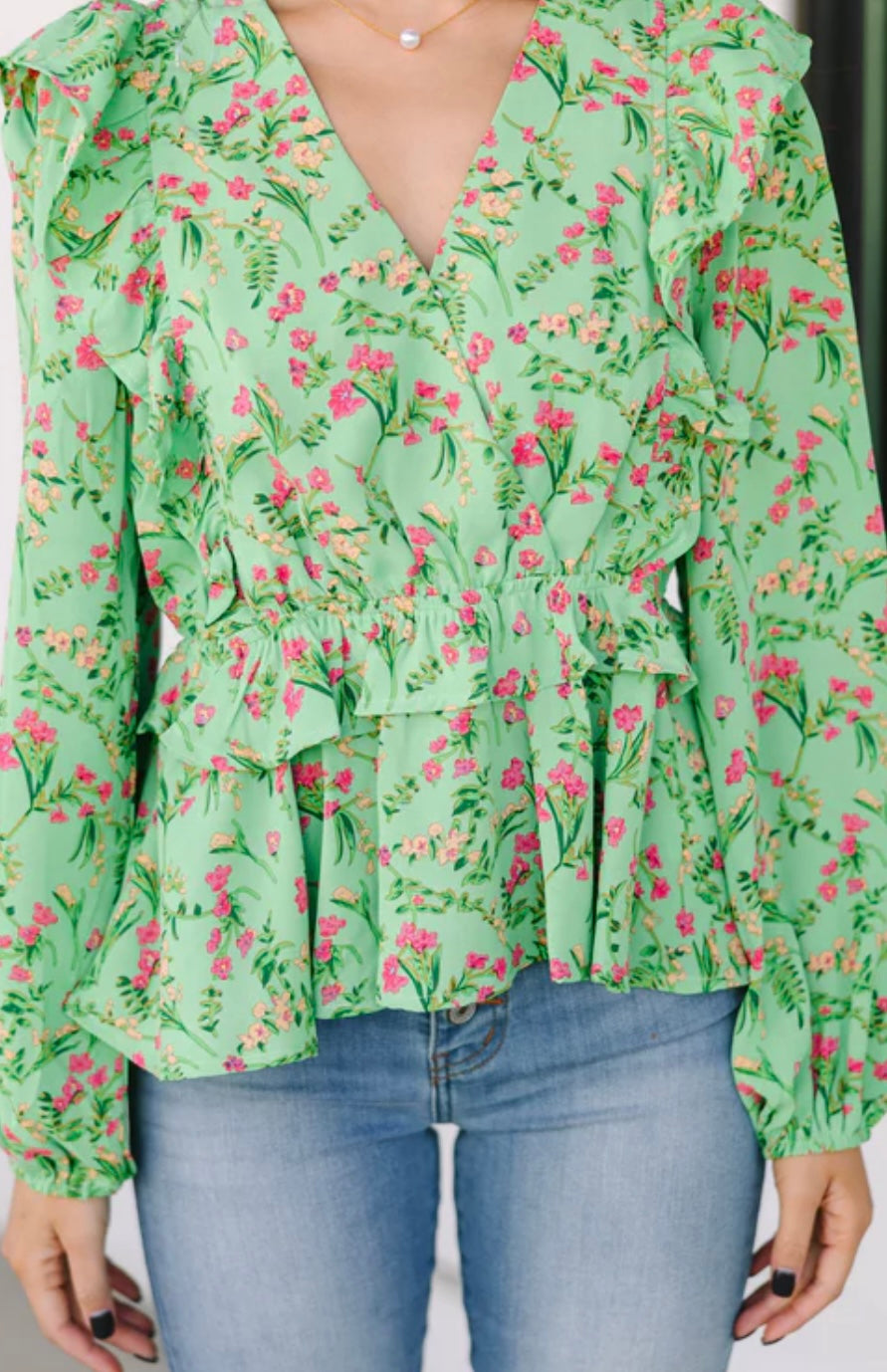 Floral Green Blouse