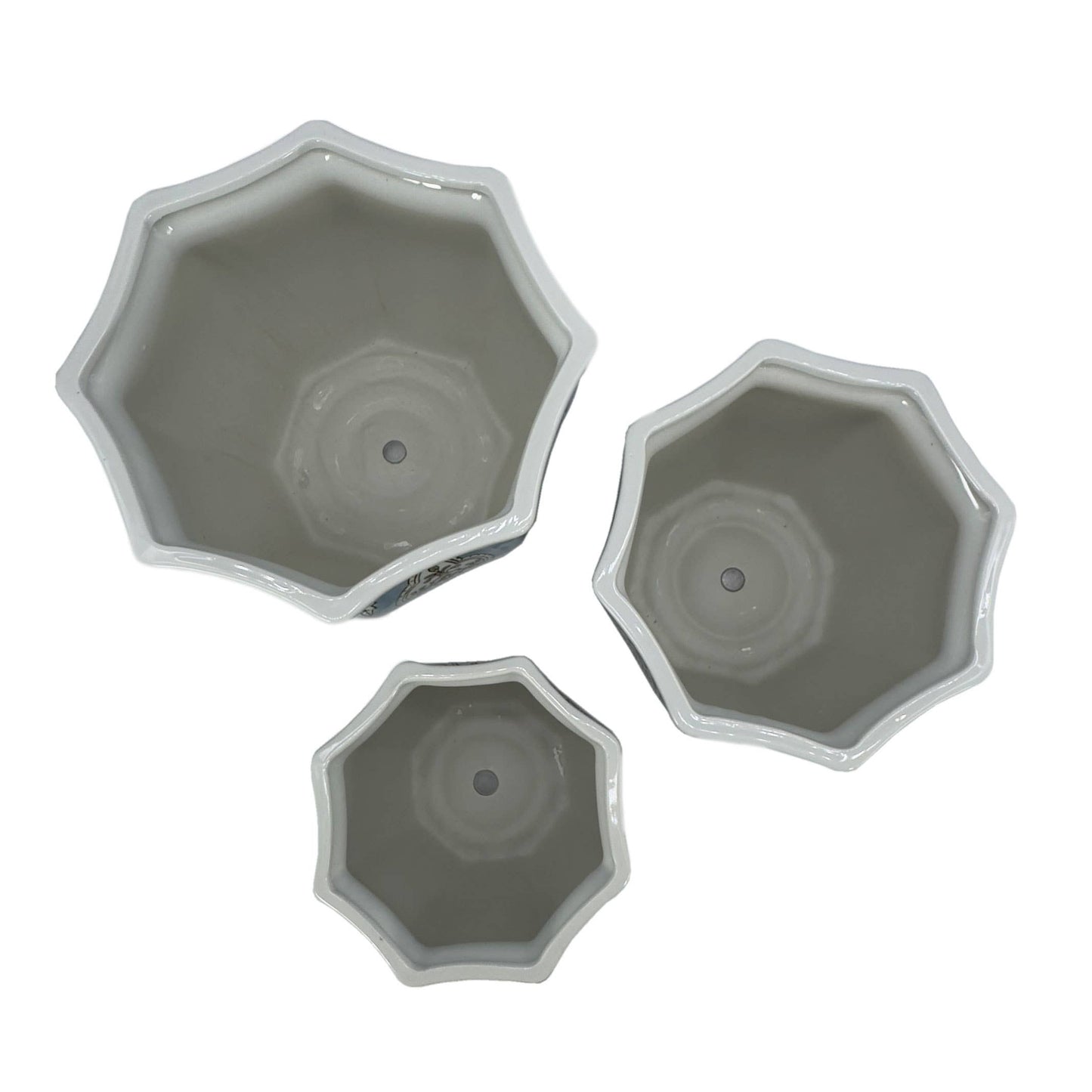 Set of 3 - 7.5"/10"/13" Ceramic Chinoiserie Planter Pot Set