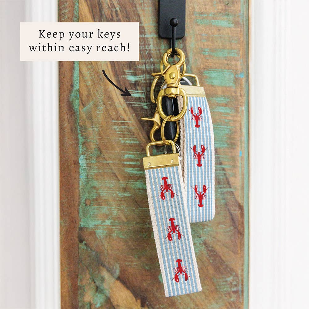 Lobster Blue Stripe Keychain | Coastal Keychain