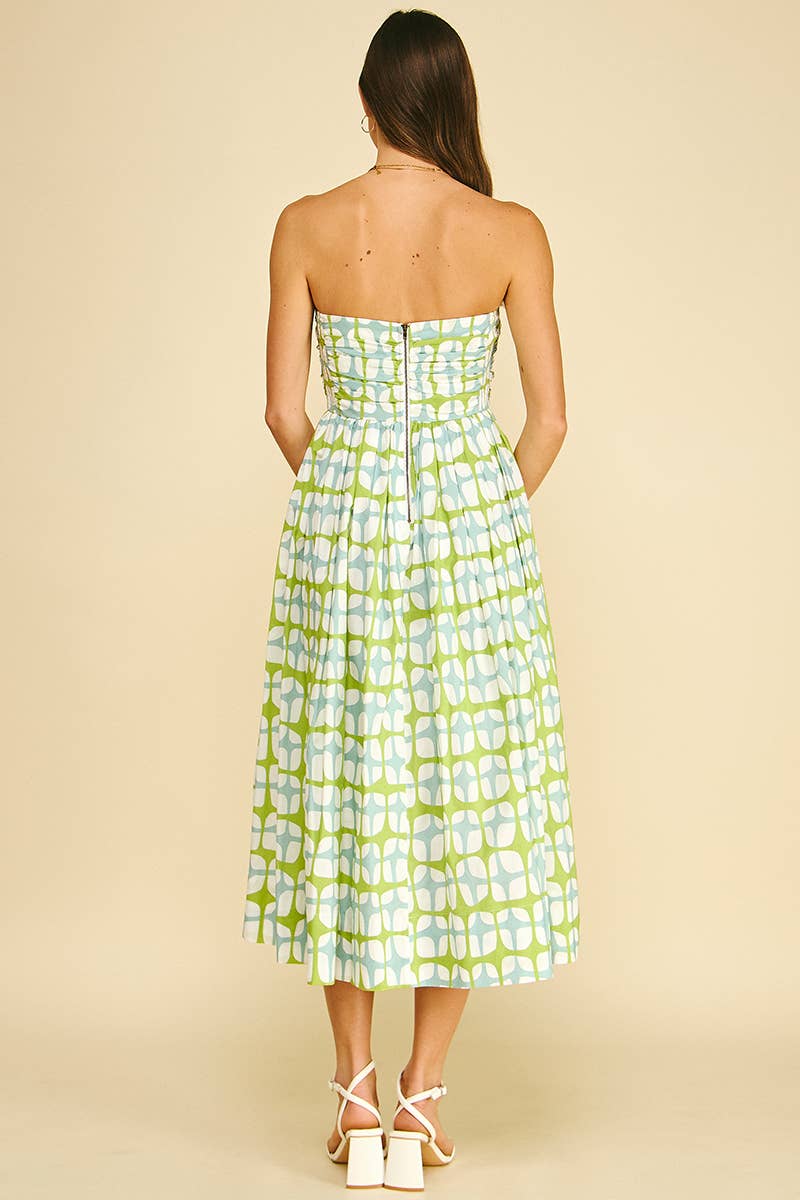 GEOMETRIC PRINT MIDI DRESS - 6608DC