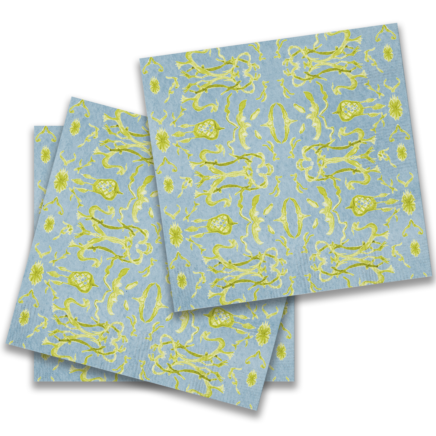 Blue & Chartreuse Chinoiserie Cocktail Napkin