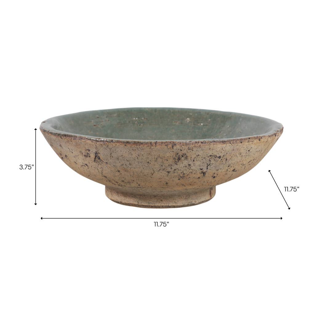 Decorative Bowl - Green/Brown Terracotta Two-Tone, 12 in.
