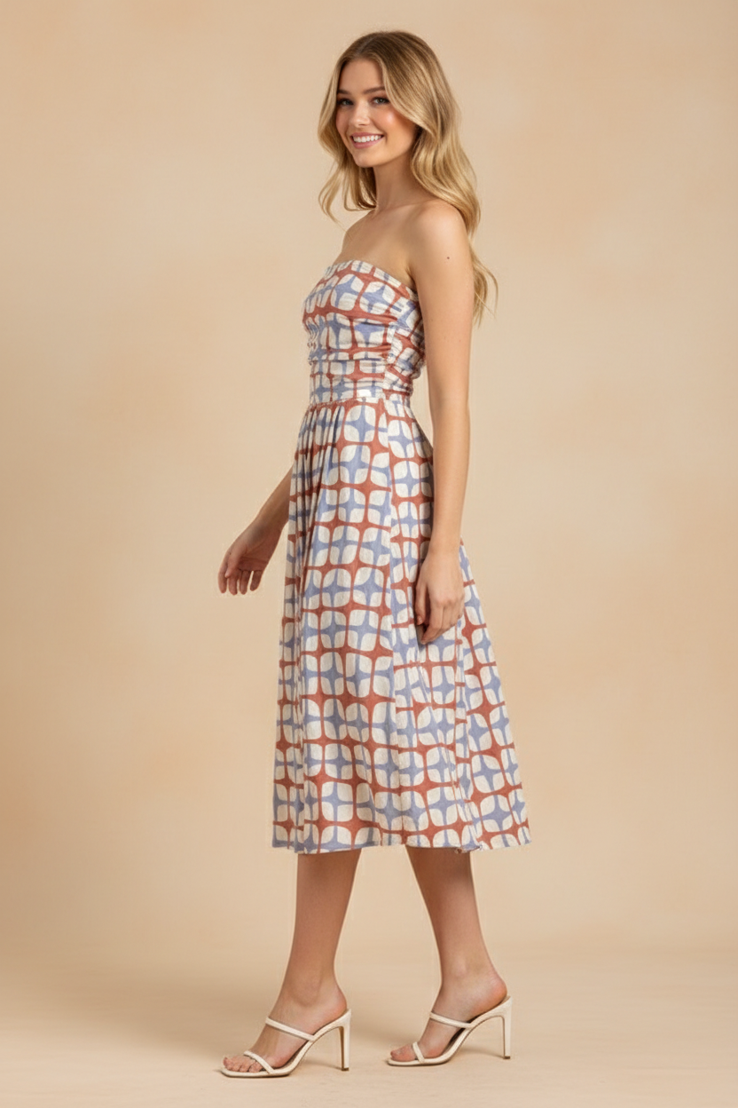 GEOMETRIC PRINT MIDI DRESS - 6608DC