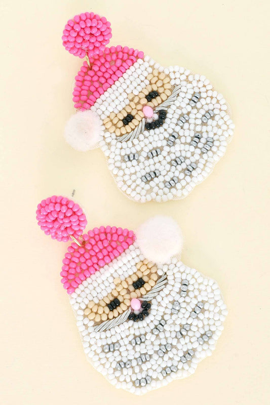 POM POM SANTA CLAUS BEADED CHRISTMAS EARRINGS XE13203