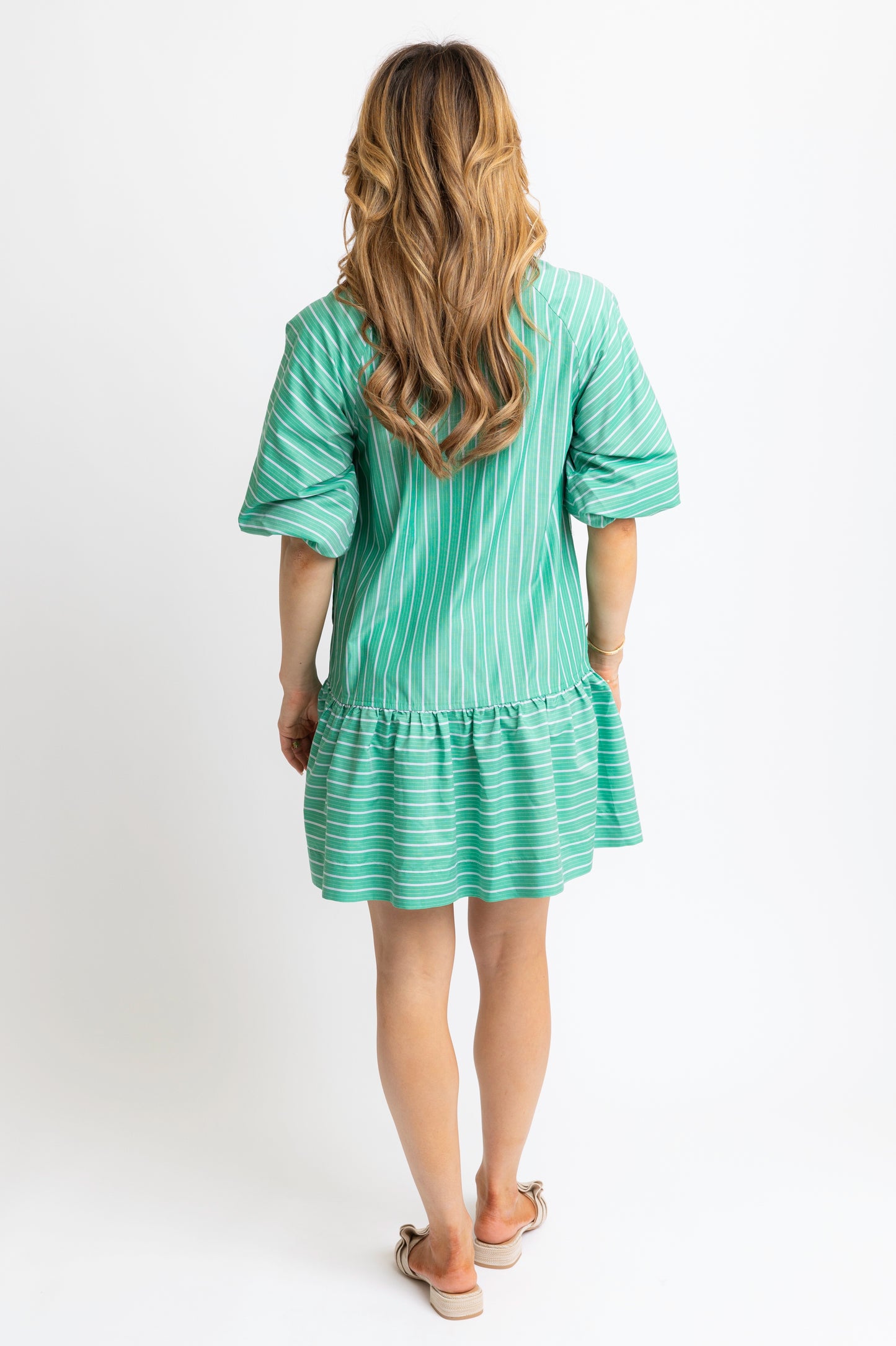 Green Striped Button Down Dress