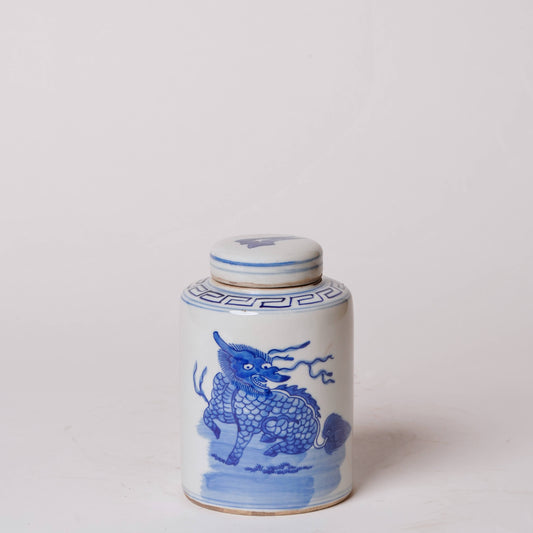 Blue and White Porcelain Mythical Creature Cylinder Caddy