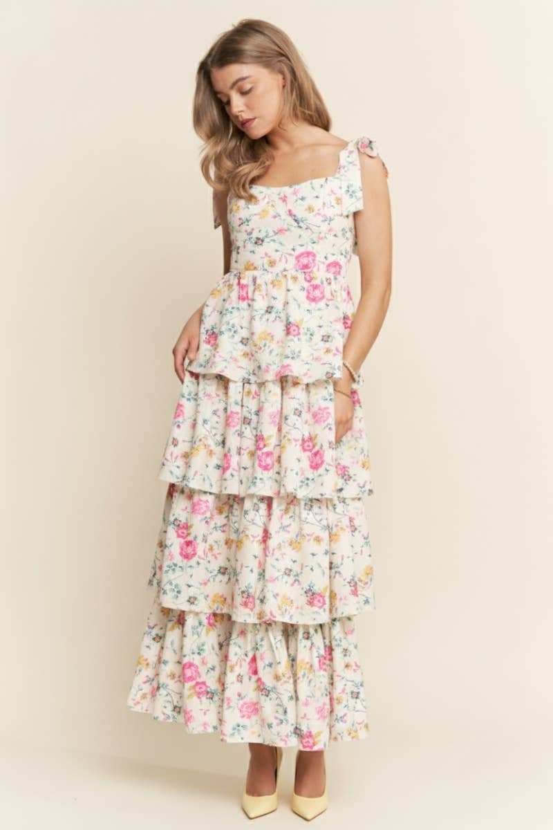 FLORAL PRINT TIERED MAXI DRESS