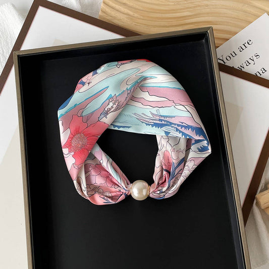 Silky Print Scarf Necklace – Pearl Magnetic Clasp_CWASC0820