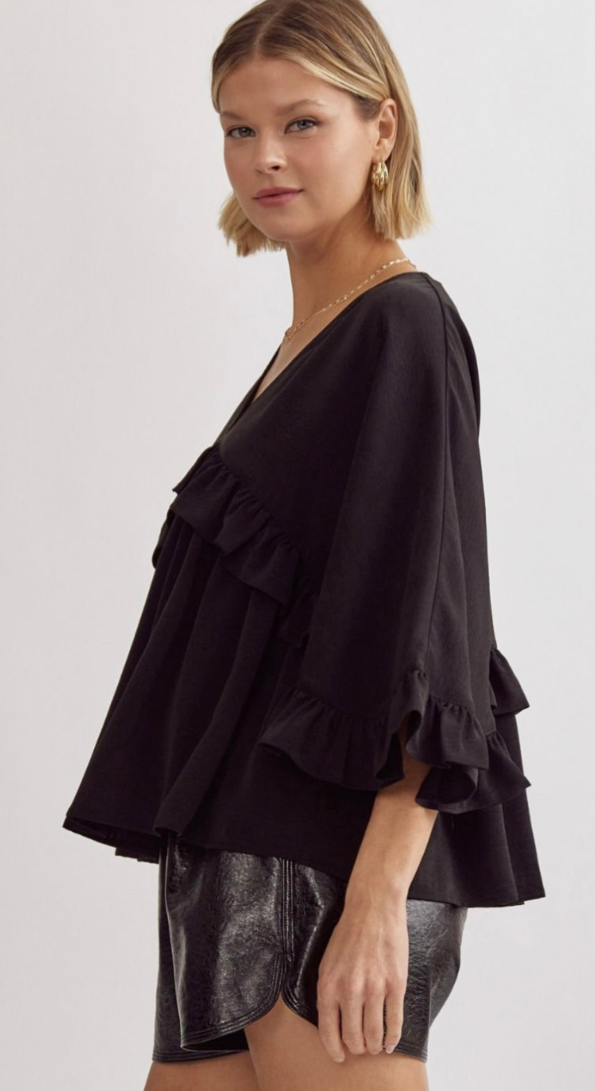 Black Ruffled Top