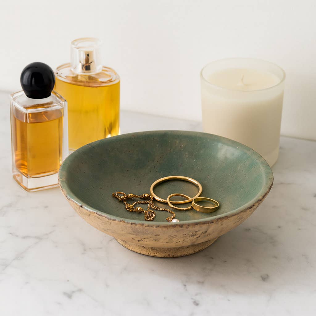Decorative Bowl - Green/Brown Terracotta Two-Tone, 12 in.