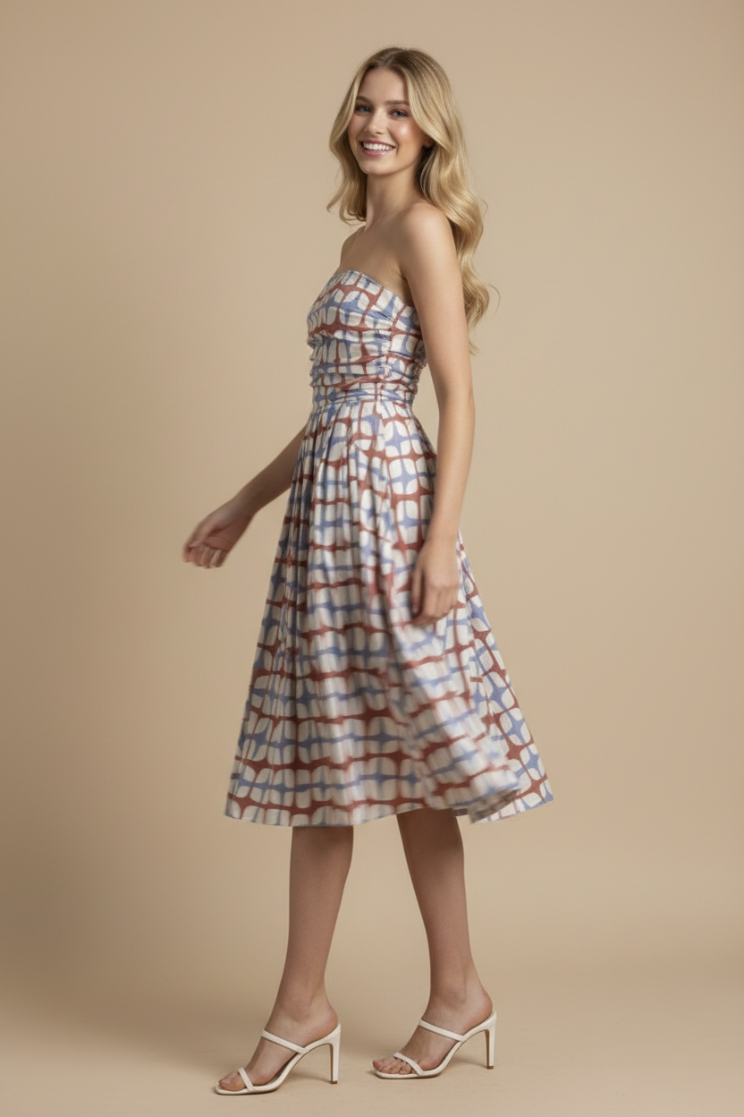 GEOMETRIC PRINT MIDI DRESS - 6608DC