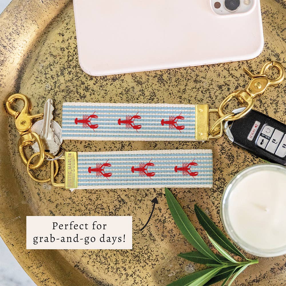 Lobster Blue Stripe Keychain | Coastal Keychain