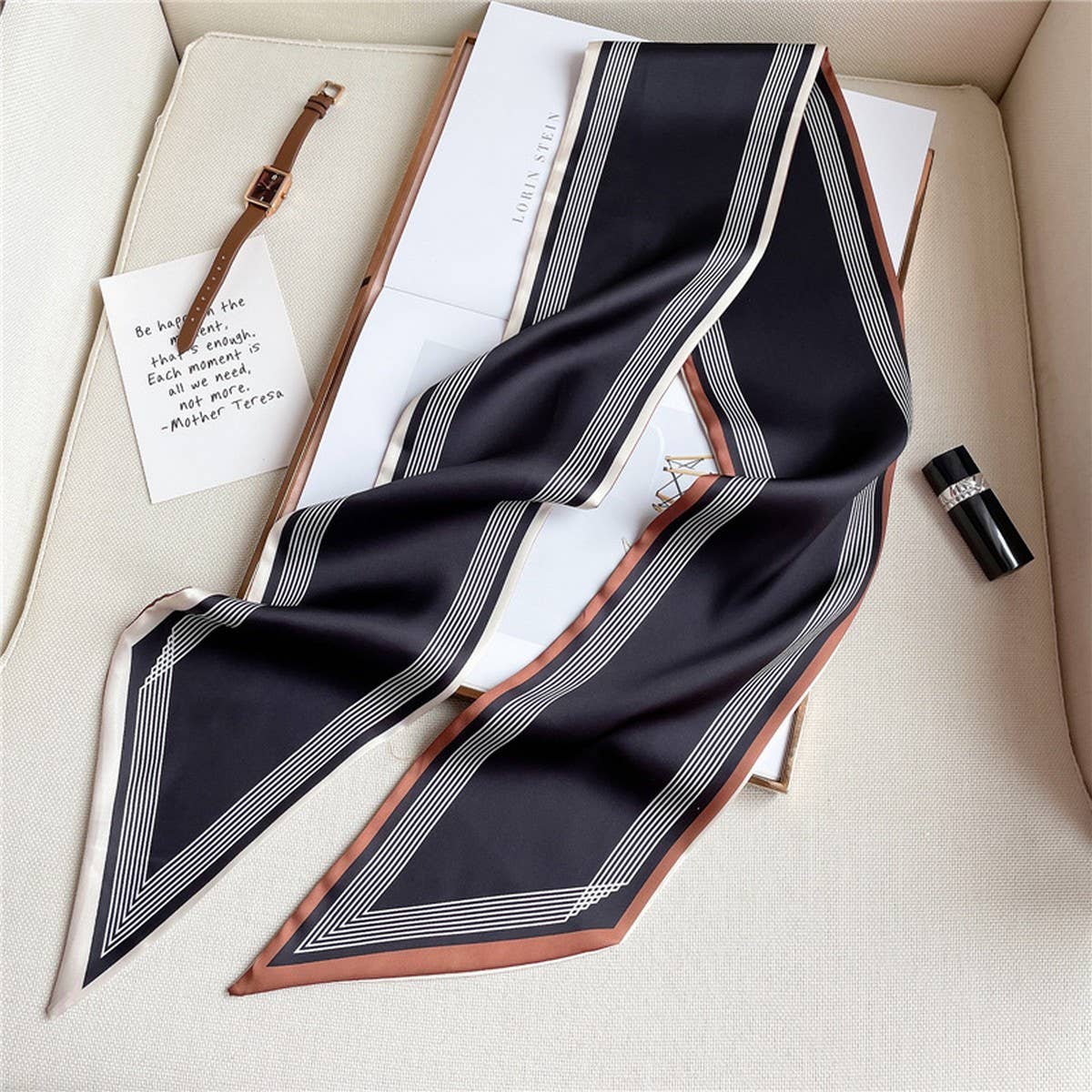 THIN SIMPLE GEOMETRIC LONG SILK HEAD SCARF_CWASC1521