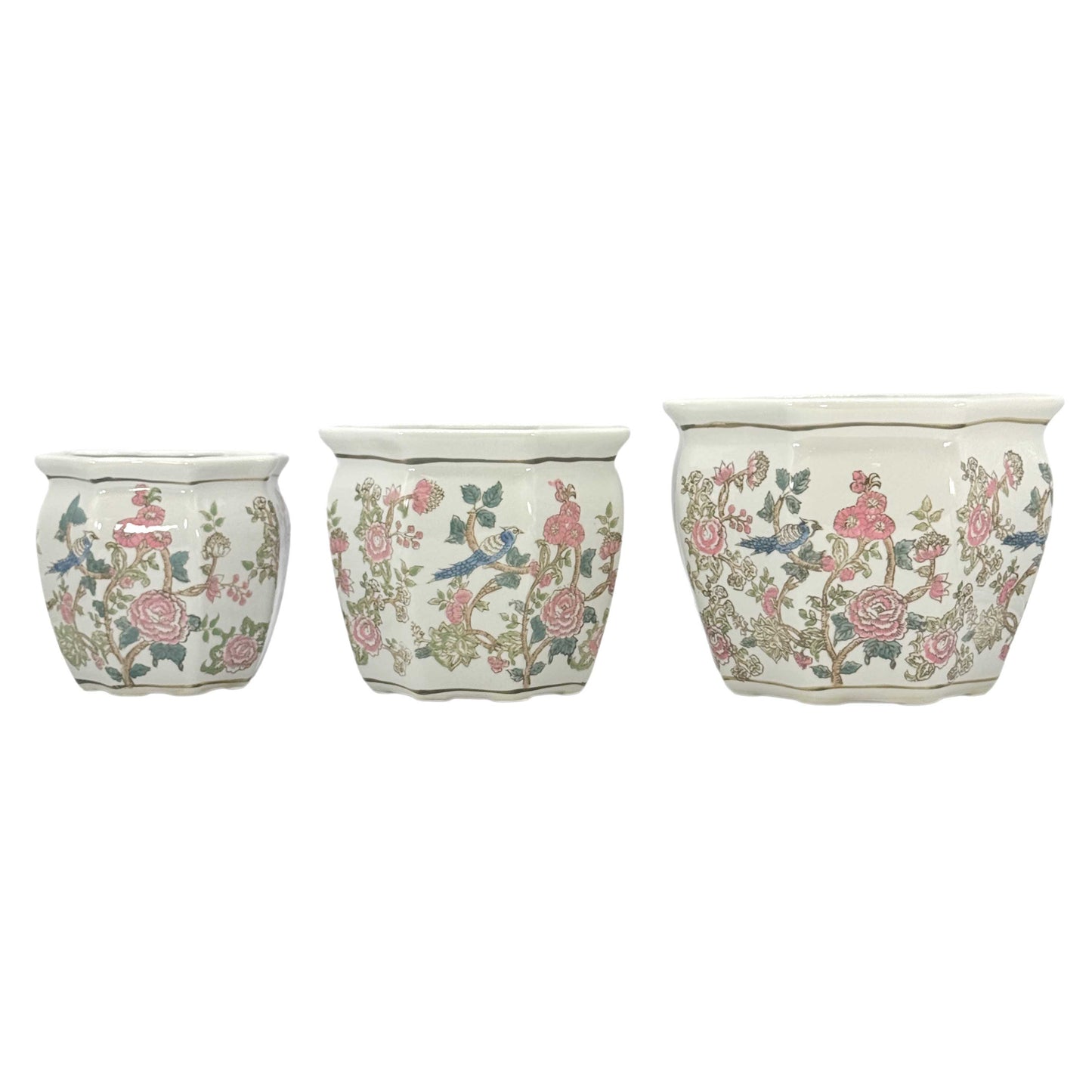Set of 3 - 7.5"/10"/13" Ceramic Chinoiserie Multi Floral