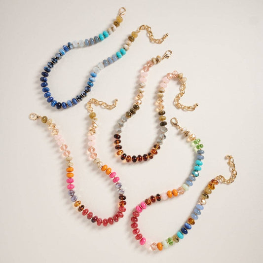Marbled Ombre Resin Oval Disk Beaded Necklace