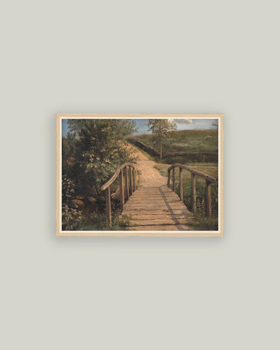 Bridge over a Stream in Assens Framed Antique Art