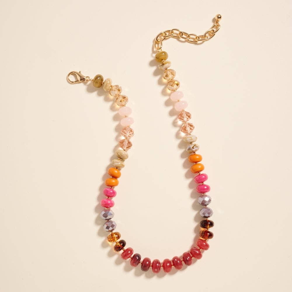 Marbled Ombre Resin Oval Disk Beaded Necklace