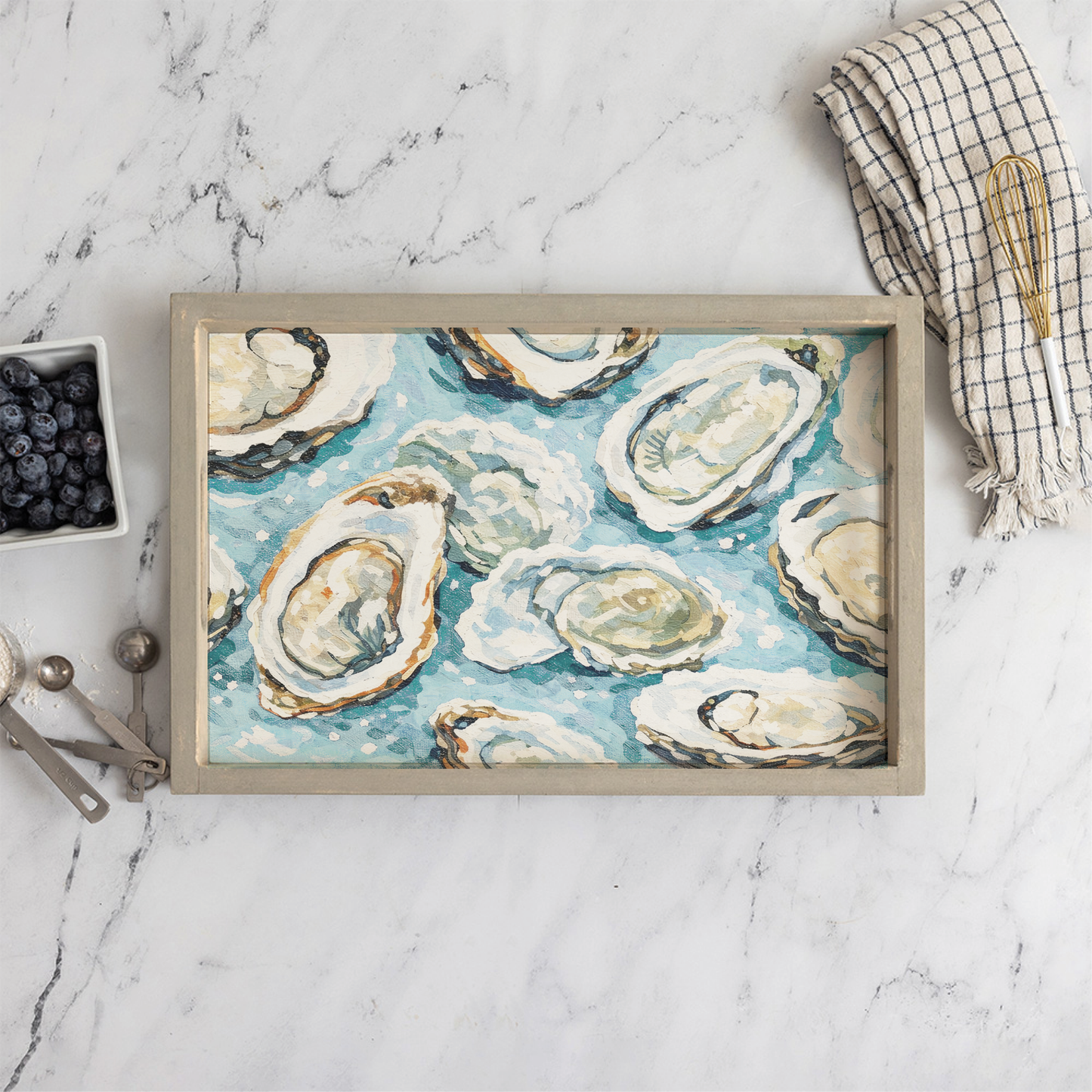 Oyster Pattern Serving Tray | Wooden Tray | Coastal Decor