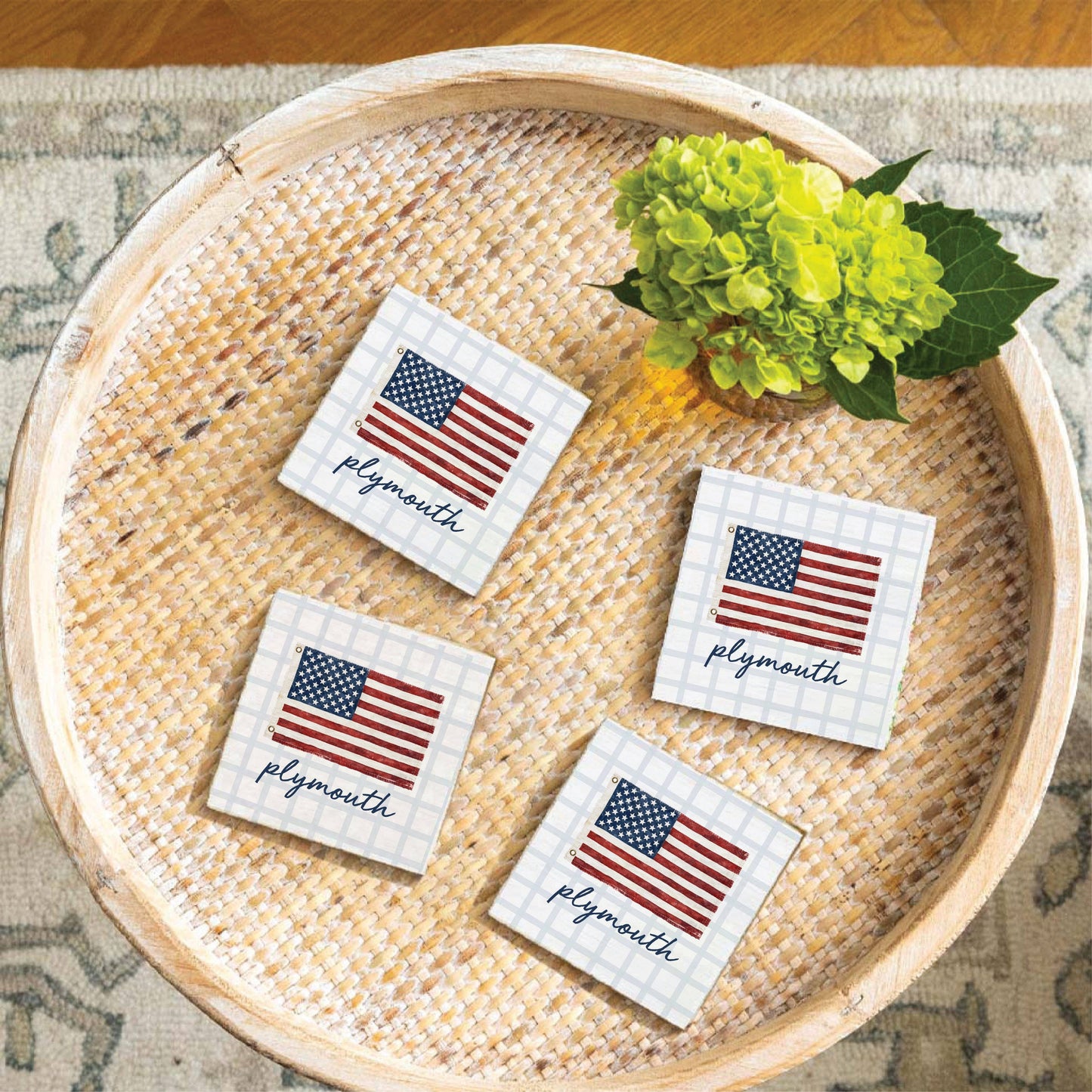 American Flag Blue Plaid Coasters | Personalized Decor
